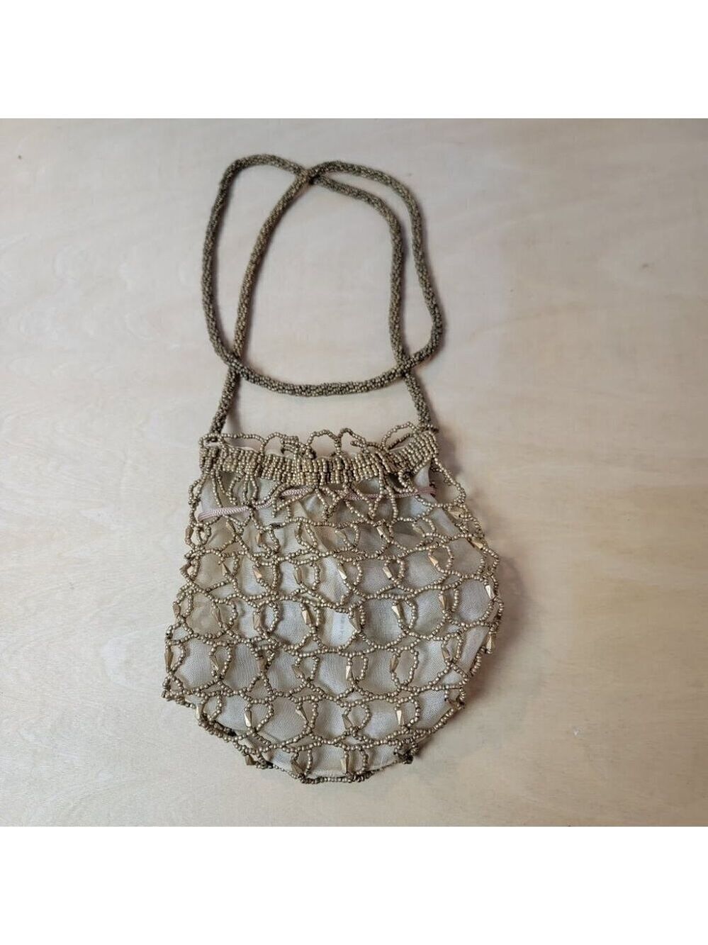 1990s Gold Beaded Crochet Pouch Crossbody Bag - Super Cute - Picture 6 of 12